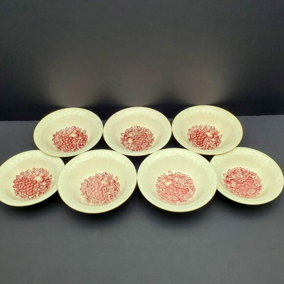 Homer Laughlin Harvest Soup Cereal Fruit Dessert Bowls Pink Red Flowers Fruit - Picture 1 of 13